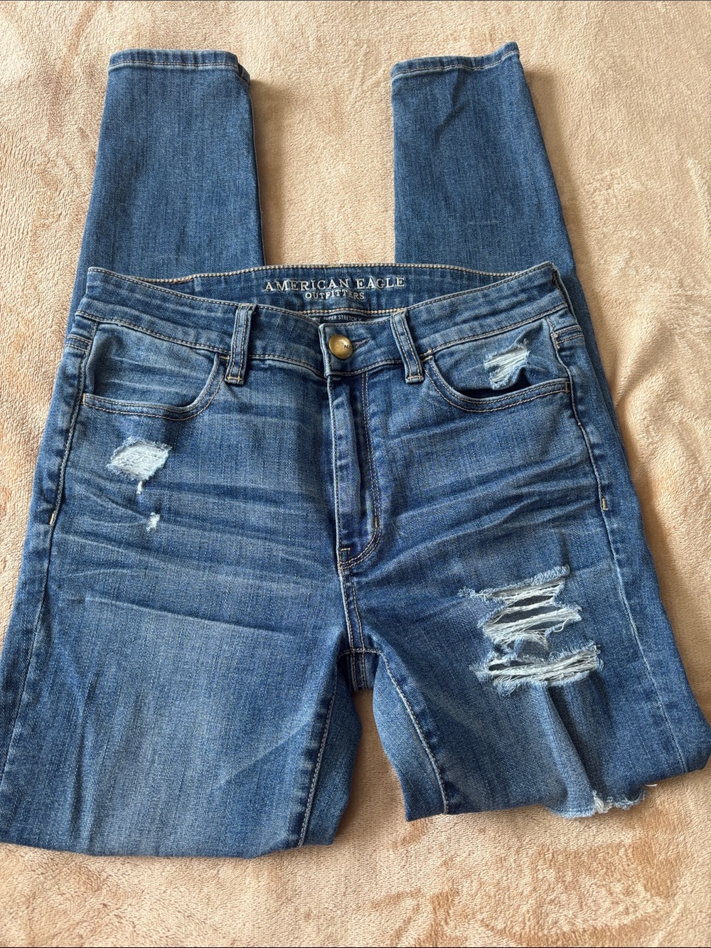 American Eagle Outfitters Blue Distressed Skinny Jeans